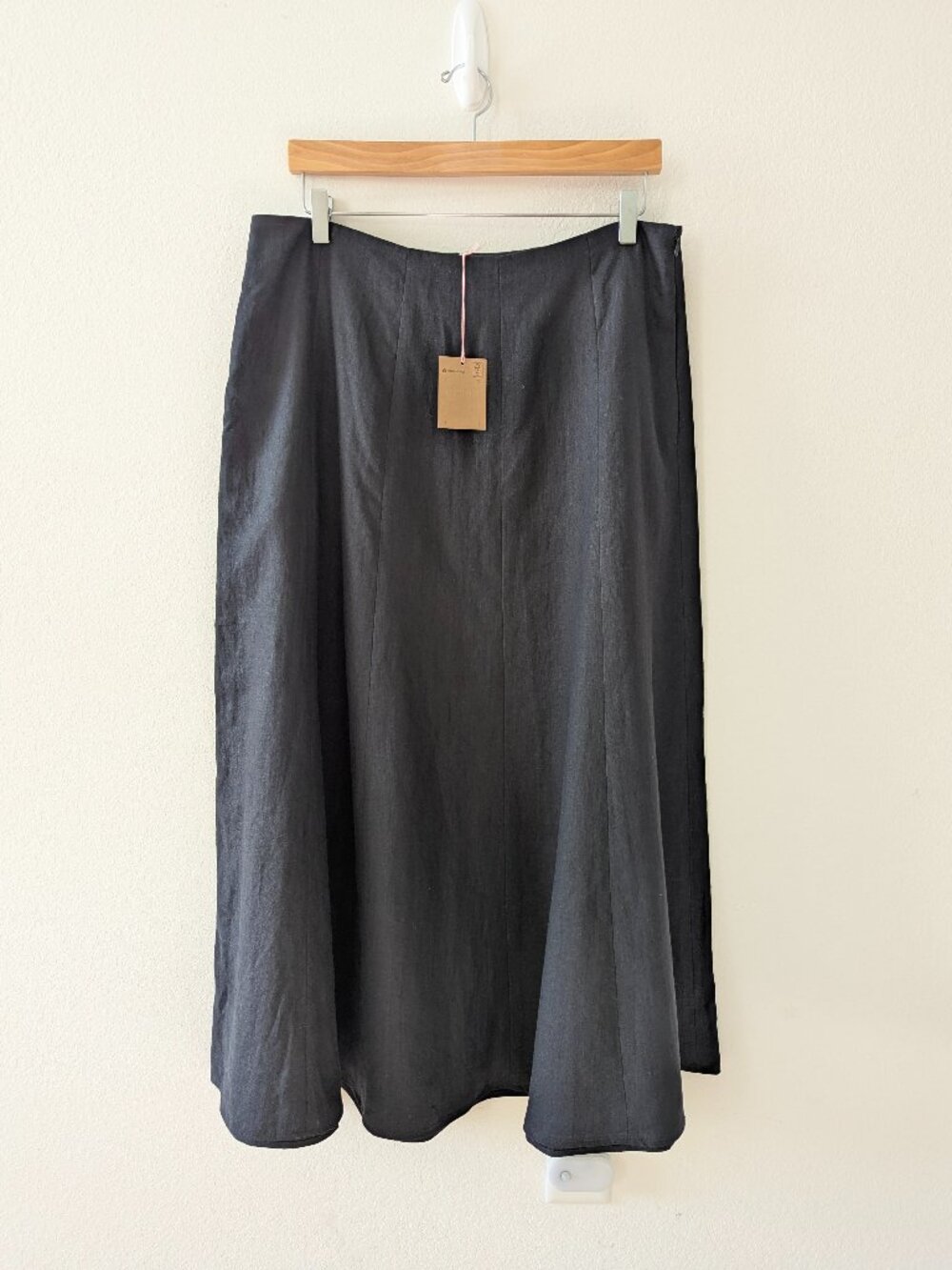 Boden Black Linen A-Line Midi Skirt Pockets US 12P